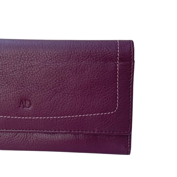 Womens AD Genuine Leather Large Wallet Accordion RFID Clutch- Mulberry - Picture 9 of 14